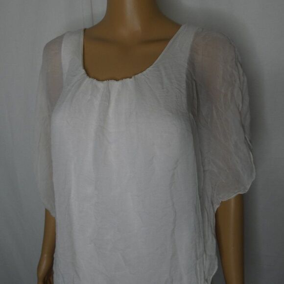 Elena Baldi Silk Sheer Flutter Sleeve Blouse Top - Picture 5 of 9